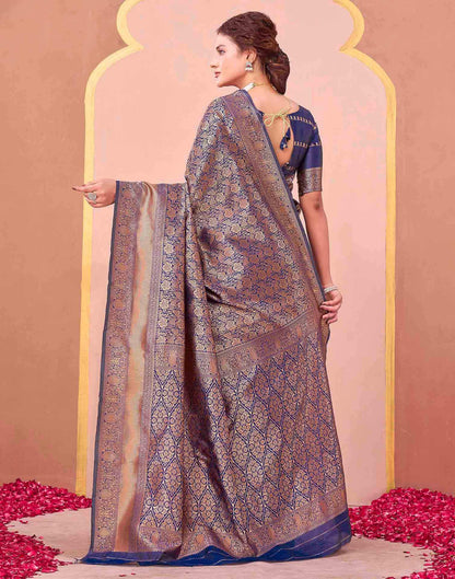 Dark Purple Silk Woven Banarasi Saree