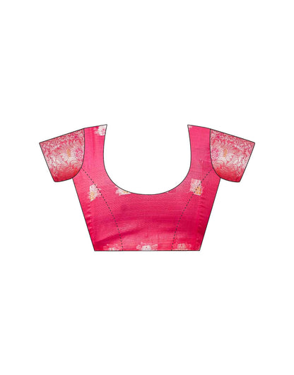 Bright Pink Organza Woven Saree