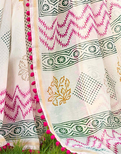 Off White Chanderi Printed Saree
