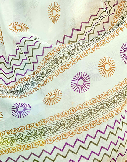 Off White Chanderi Printed Saree