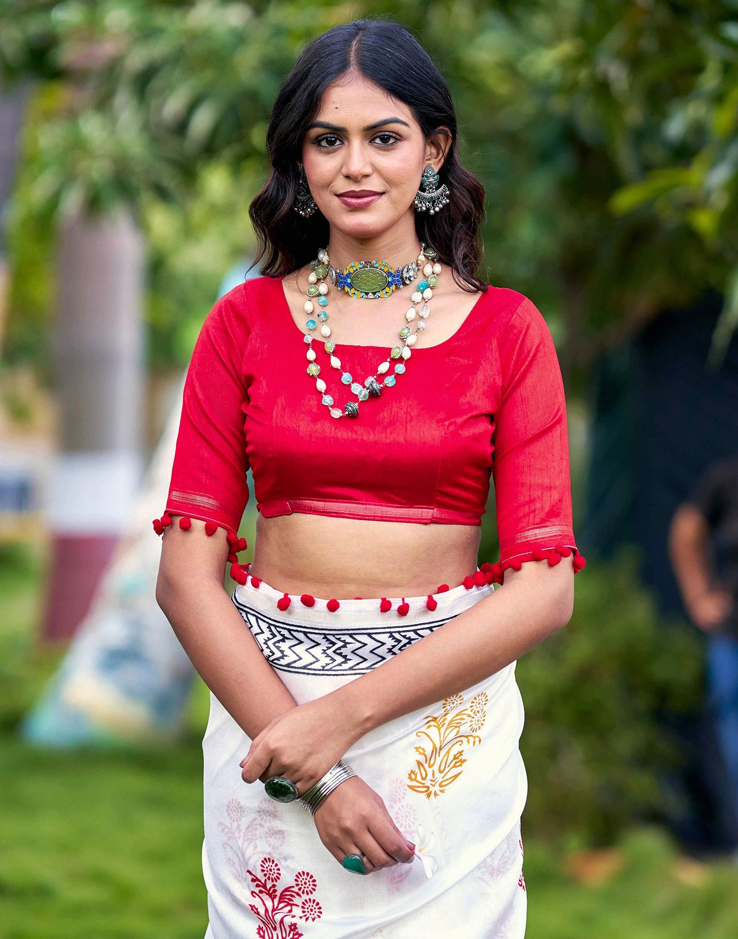 Off White Chanderi Printed Saree