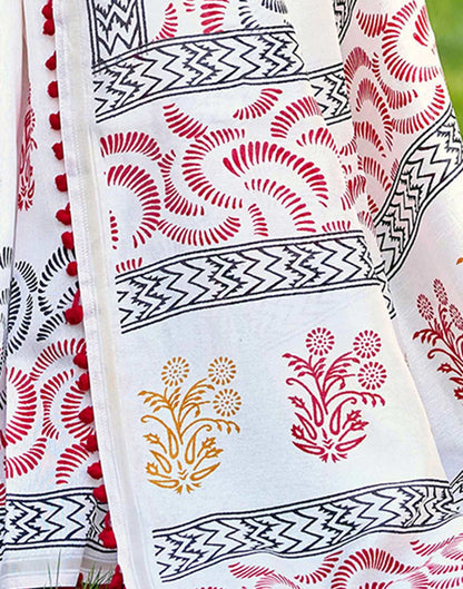 Off White Chanderi Printed Saree