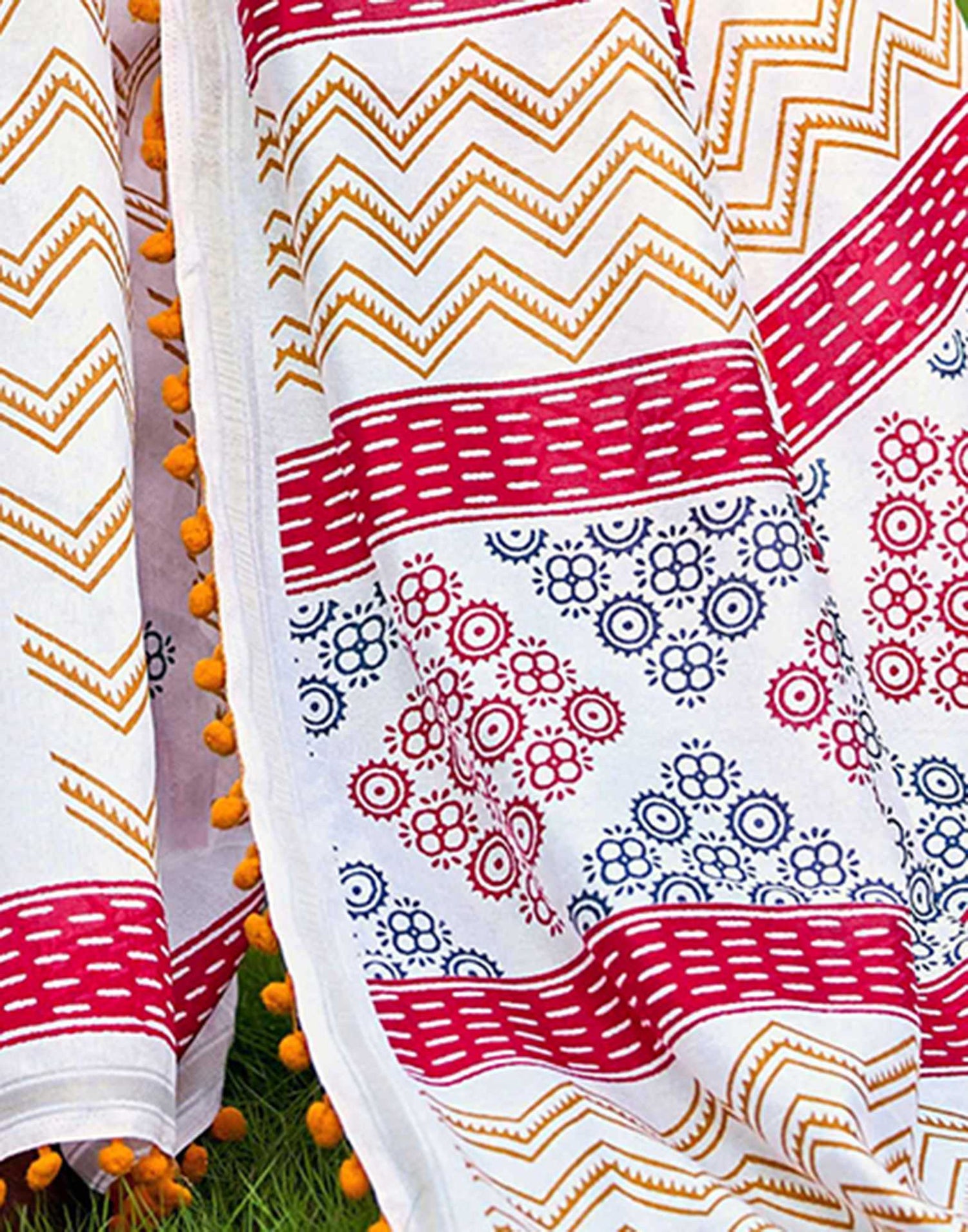 Off White Chanderi Printed Saree