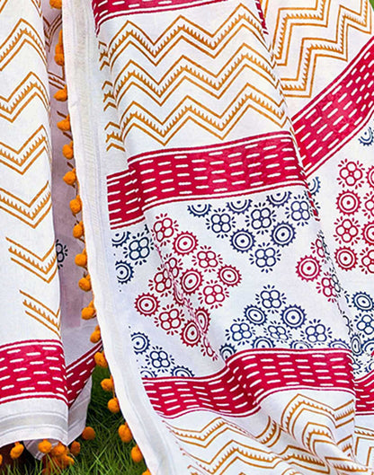 Off White Chanderi Printed Saree