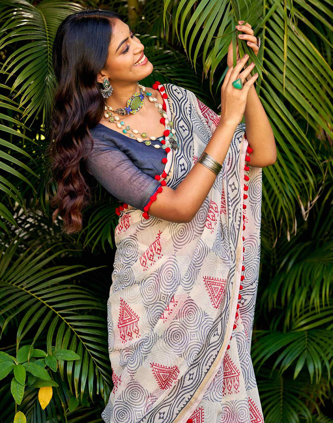 Off White Chanderi Printed Saree