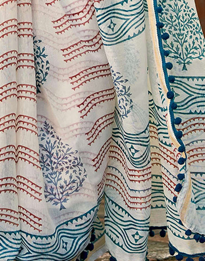 Off White Chanderi Printed Saree