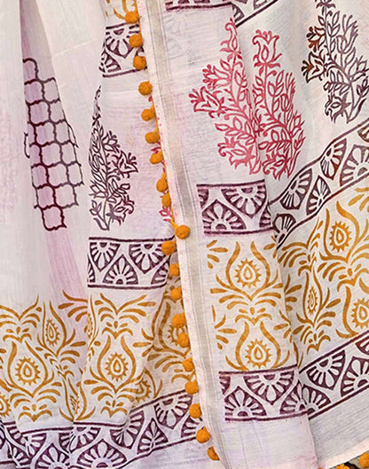 Off White Chanderi Printed Saree