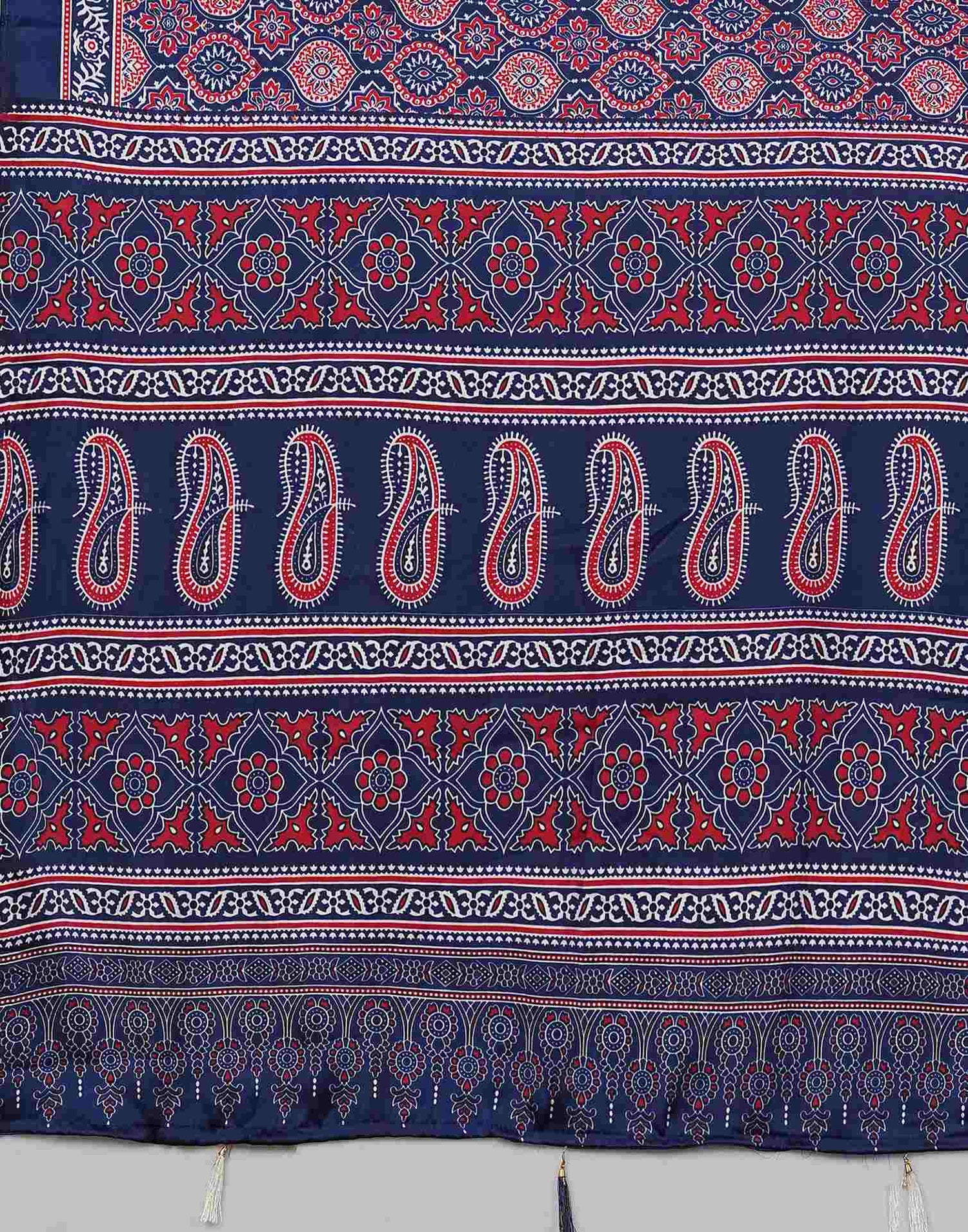 Navy Blue Satin Printed Saree