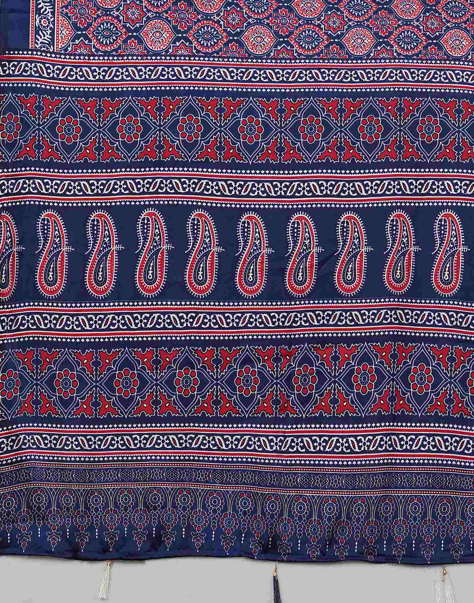 Navy Blue Satin Printed Saree