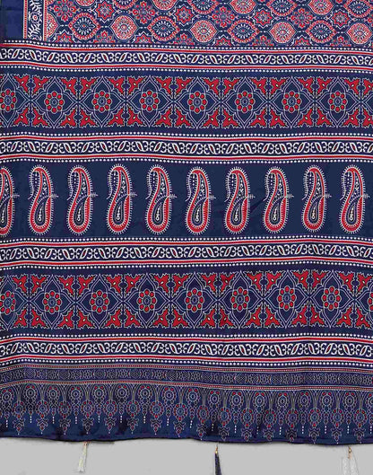 Navy Blue Satin Printed Saree