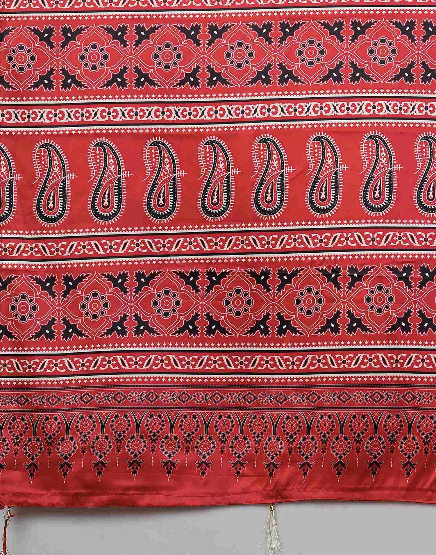 Red Satin Printed Saree