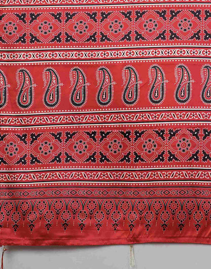 Red Satin Printed Saree