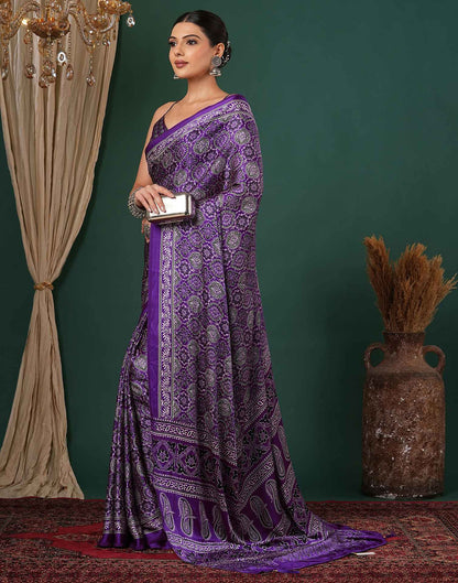 Violet Satin Printed Saree