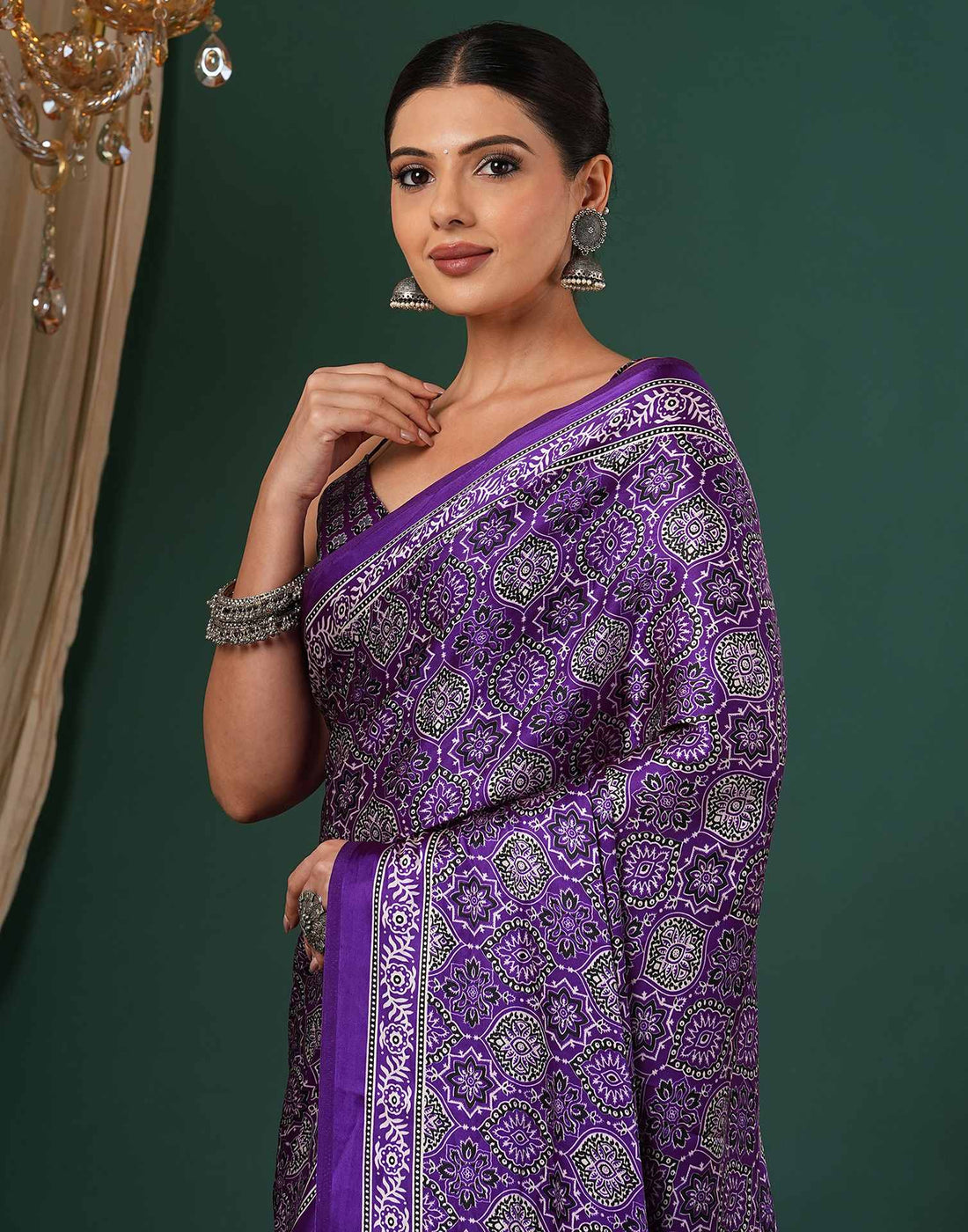 Violet Satin Printed Saree