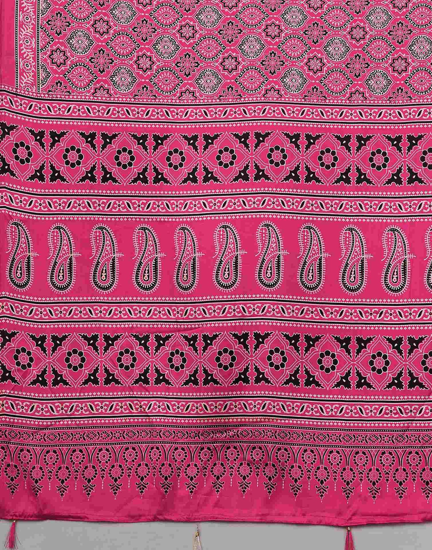 Pink Satin Printed Saree