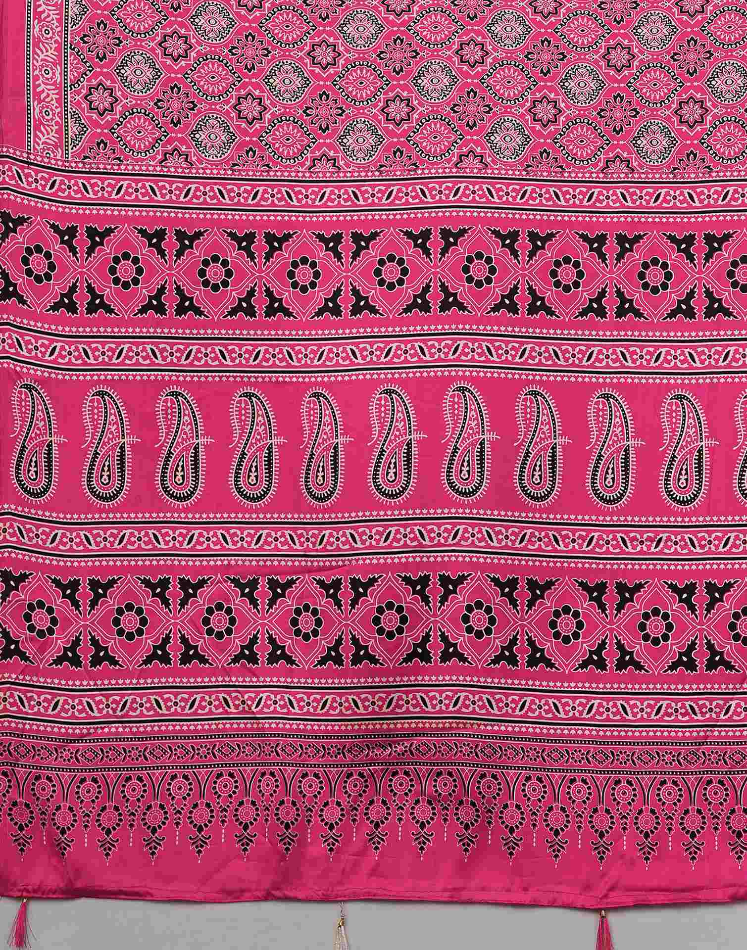 Pink Satin Printed Saree