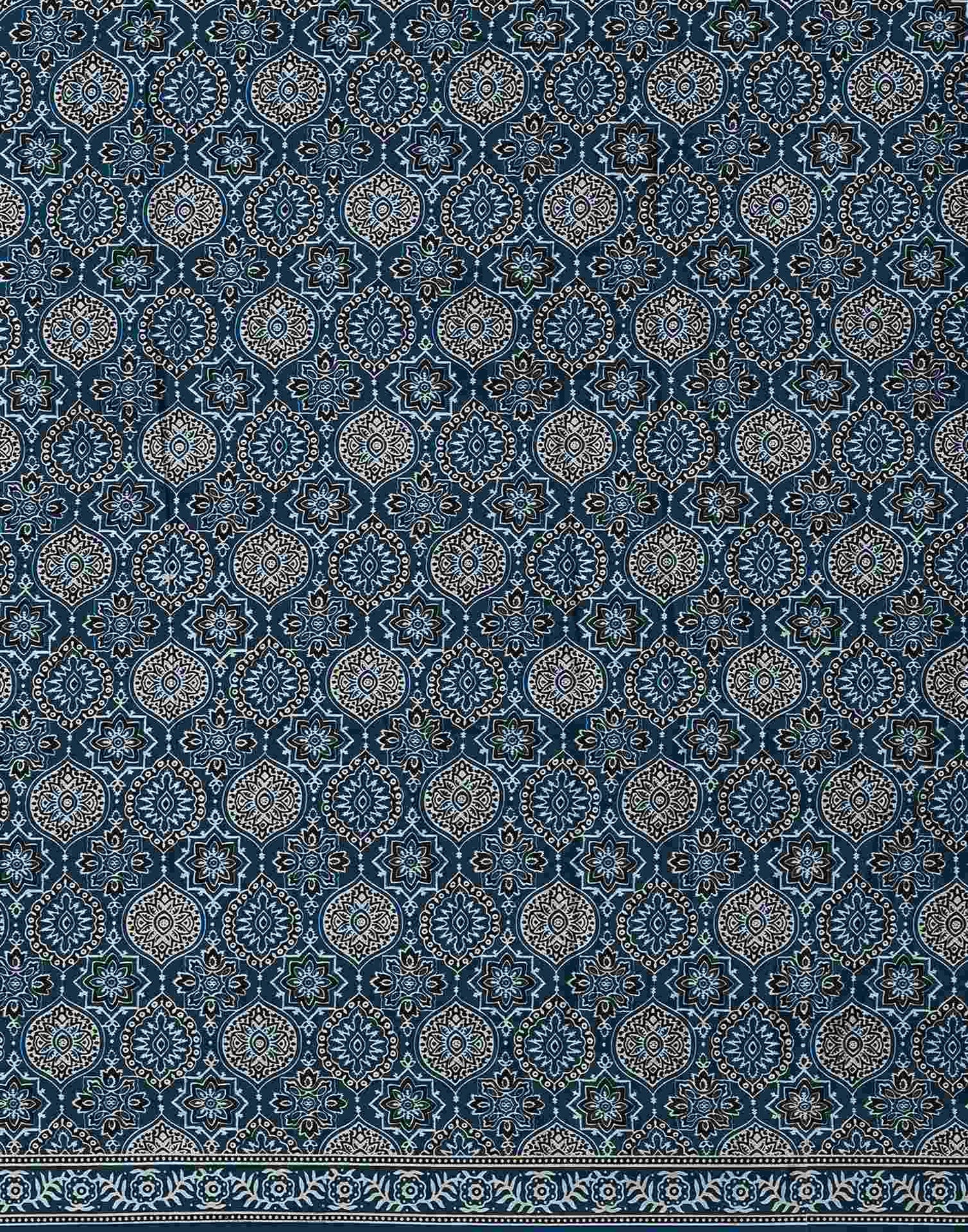 Rama Blue Satin Printed Saree