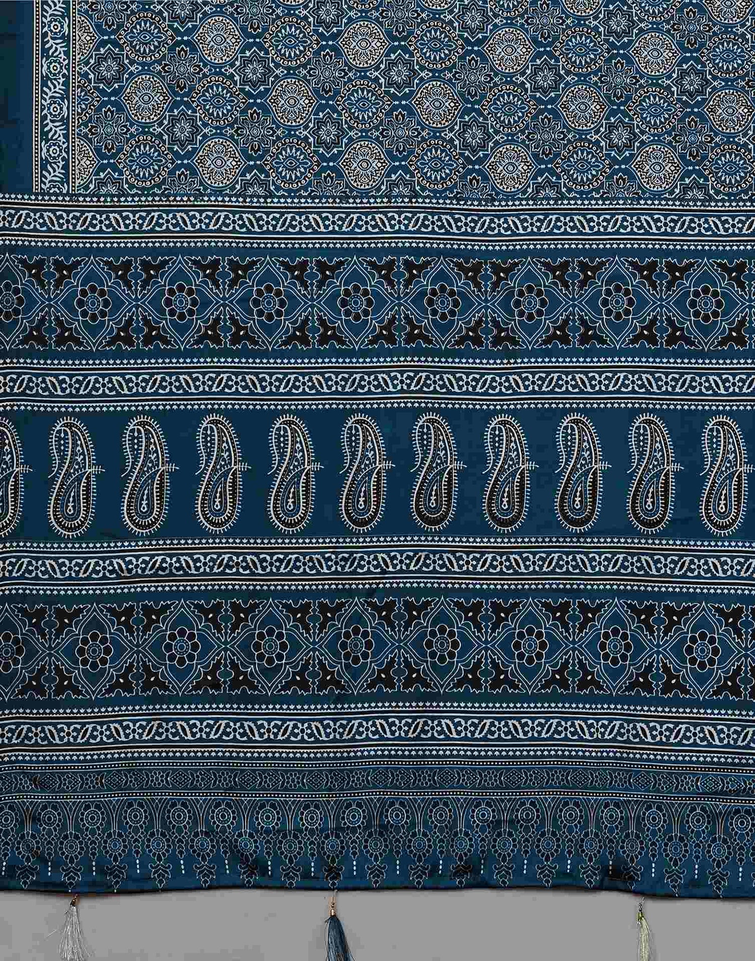 Rama Blue Satin Printed Saree