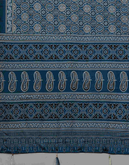 Rama Blue Satin Printed Saree