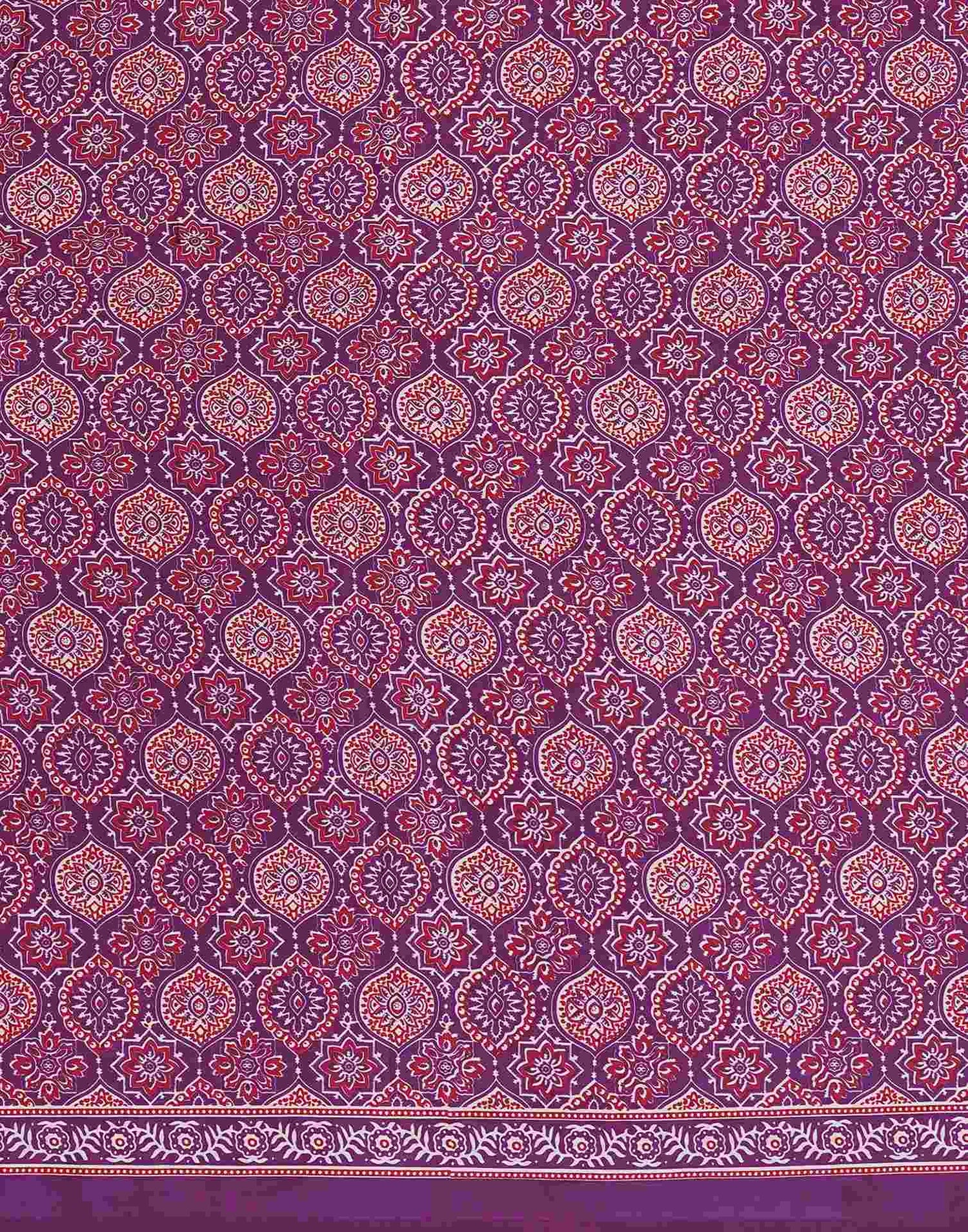 Dark Purple Satin Printed Saree