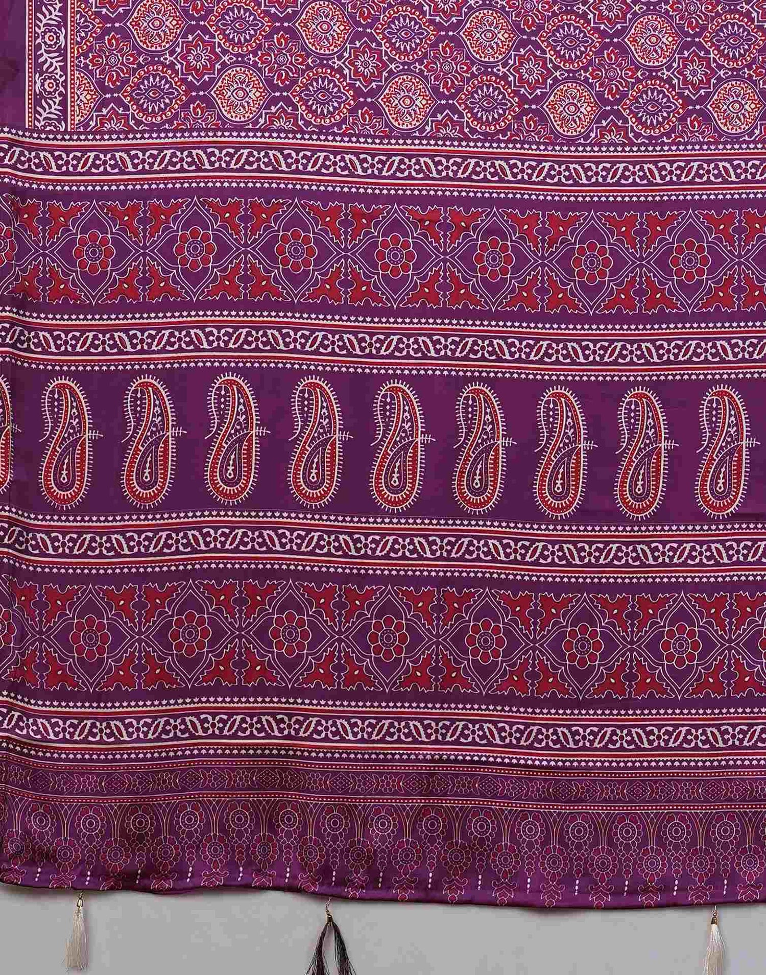 Dark Purple Satin Printed Saree