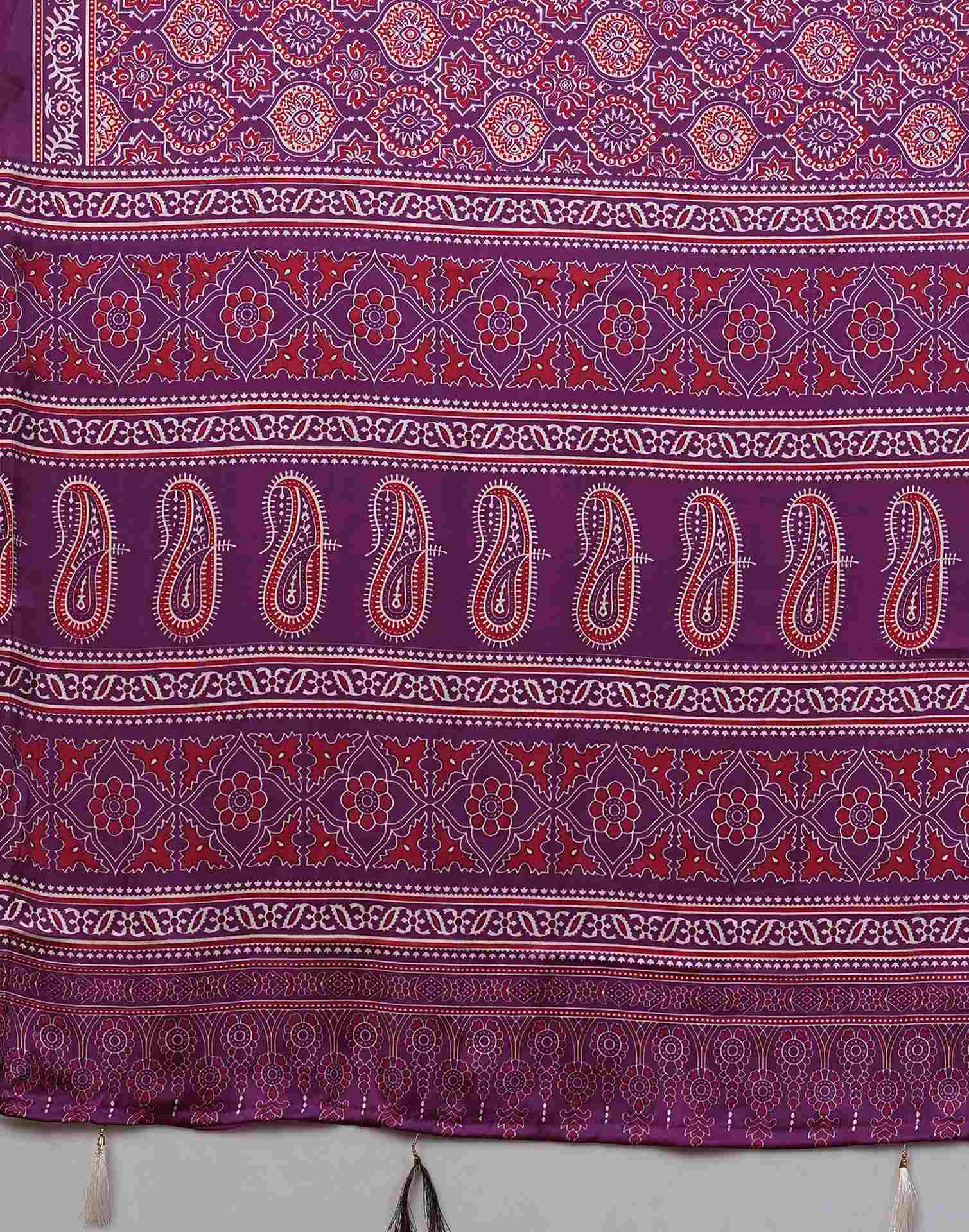 Dark Purple Satin Printed Saree