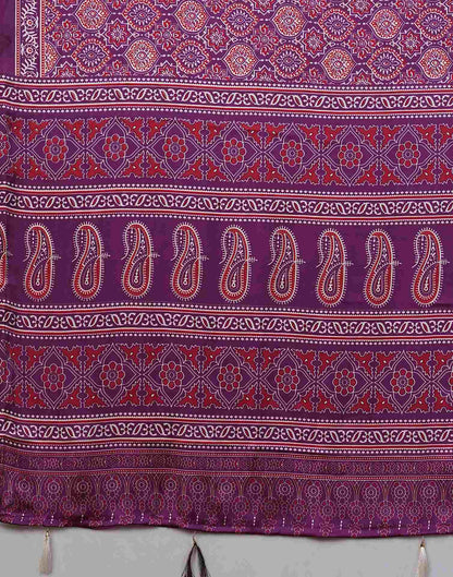 Dark Purple Satin Printed Saree