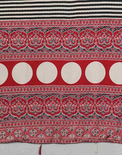 Off White Satin Printed Saree