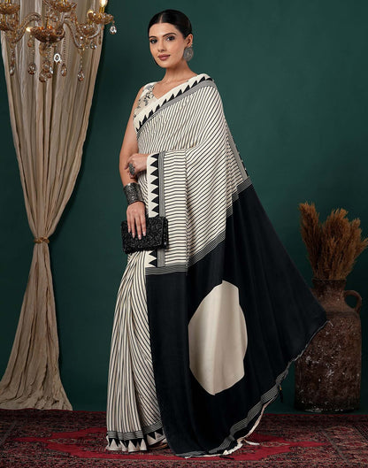 Off White Satin Printed Saree