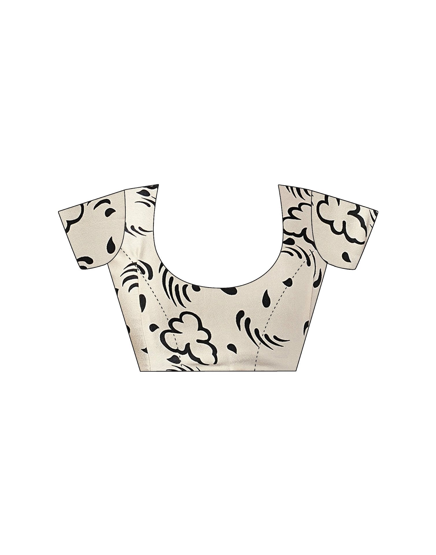 Off White Satin Printed Saree
