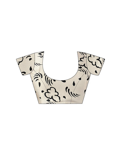 Off White Satin Printed Saree