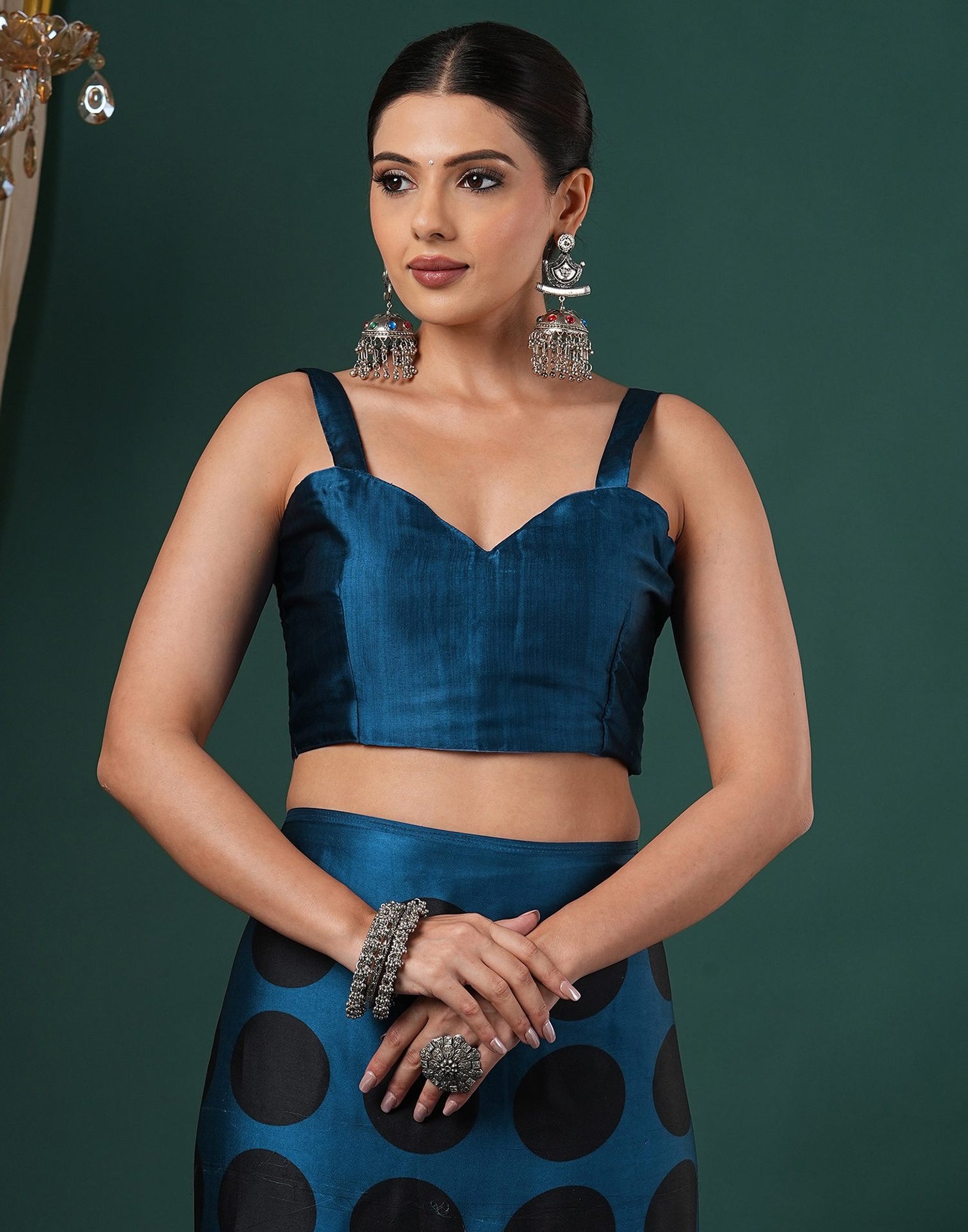 Rama Blue Satin Printed Saree