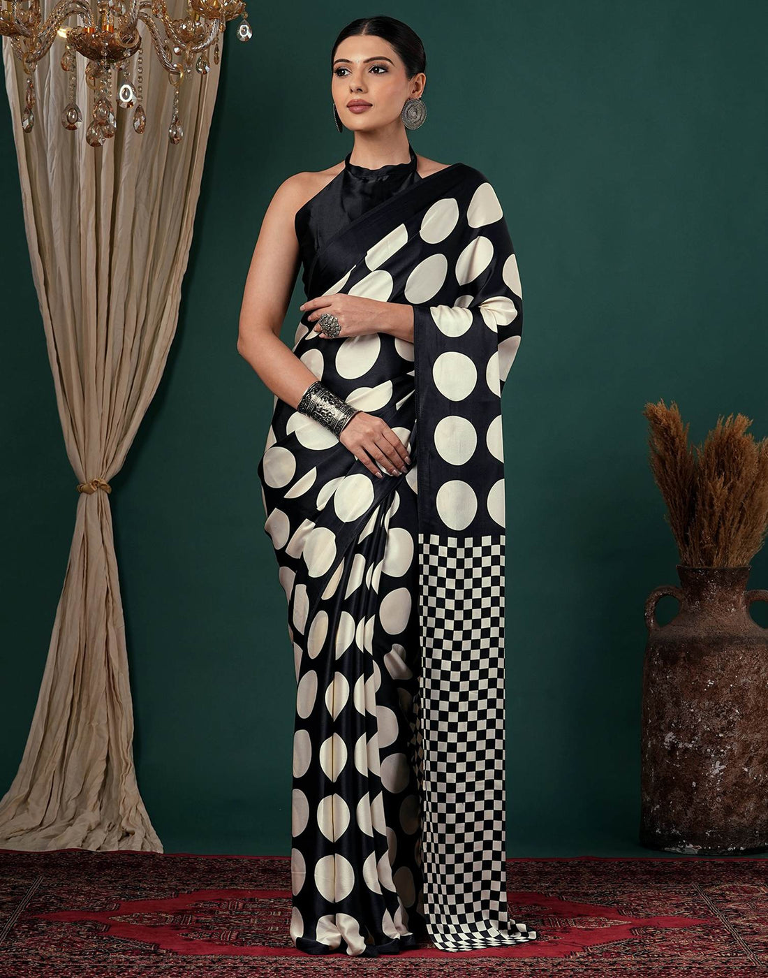 Off White Satin Printed Saree