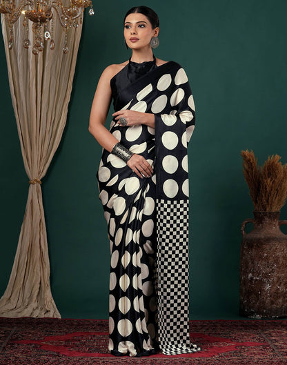 Off White Satin Printed Saree