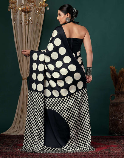 Off White Satin Printed Saree
