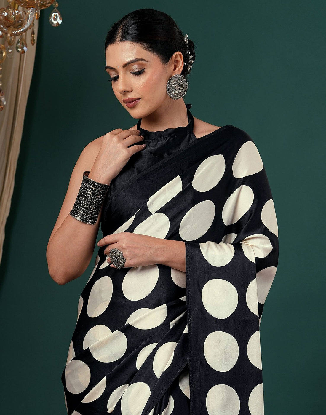 Off White Satin Printed Saree