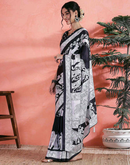 Black Satin Printed Saree