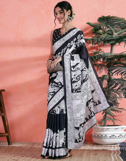 Black Satin Printed Saree