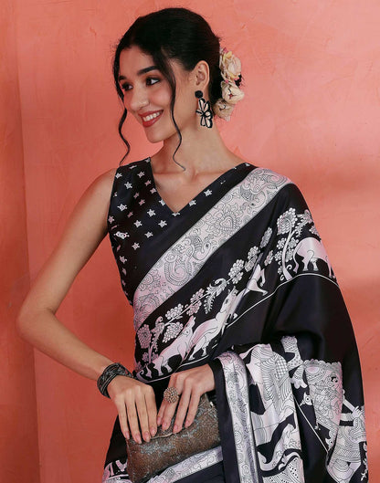 Black Satin Printed Saree