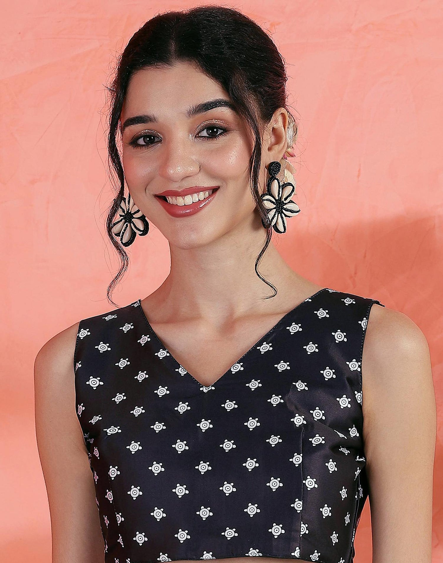 Black Satin Printed Saree