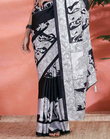 Black Satin Printed Saree