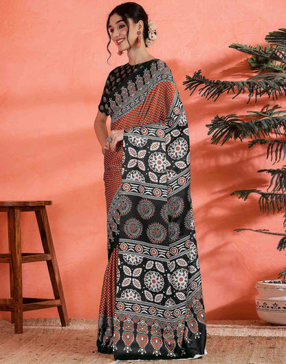 Brown Satin Printed Saree