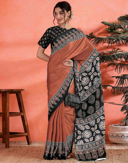 Brown Satin Printed Saree