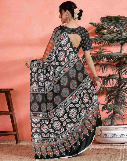 Brown Satin Printed Saree