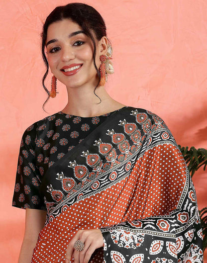 Brown Satin Printed Saree