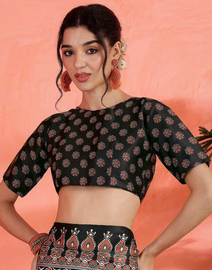 Brown Satin Printed Saree