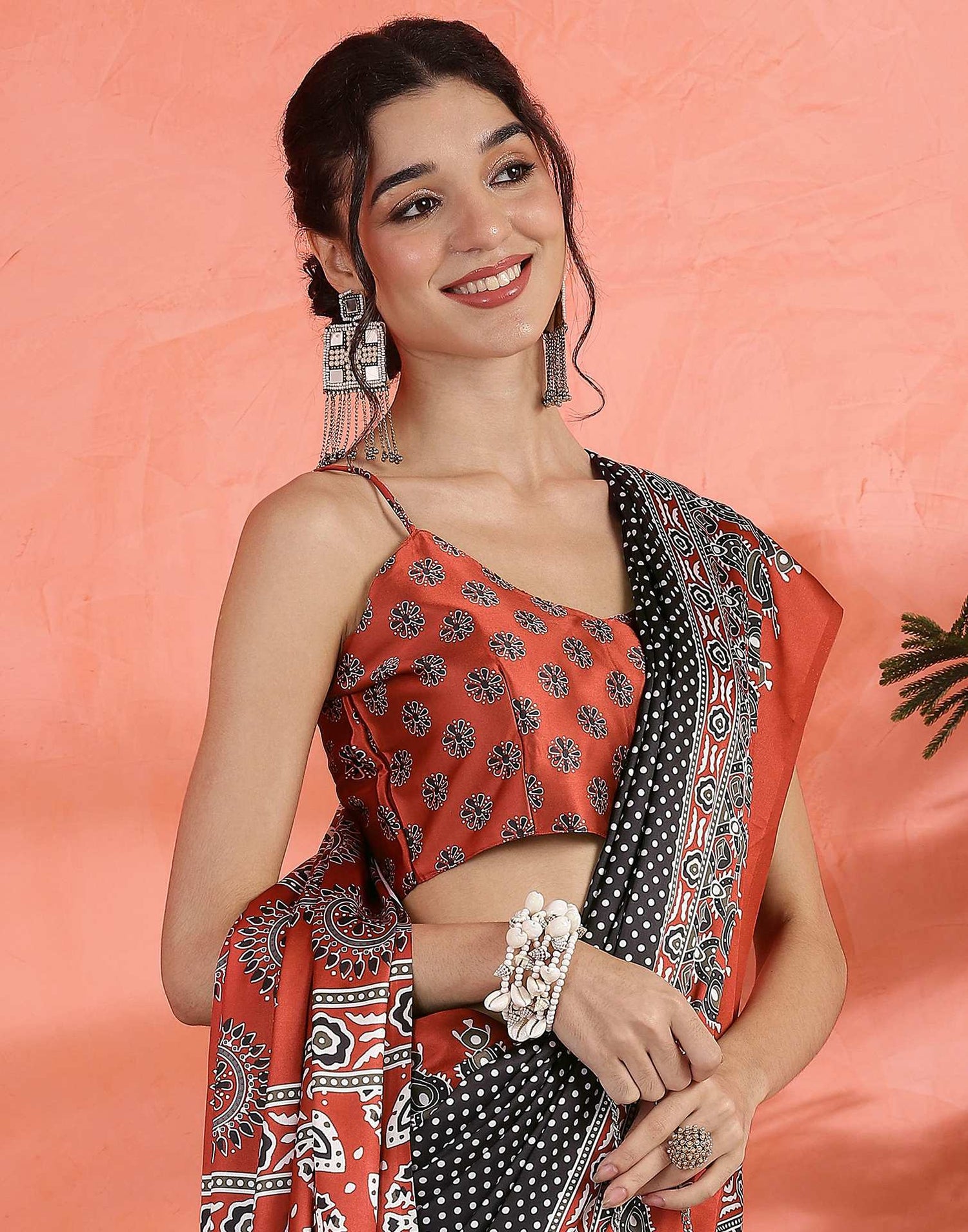 Black Satin Printed Saree