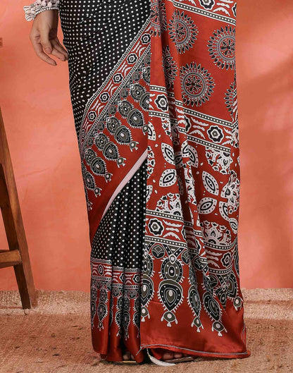 Black Satin Printed Saree