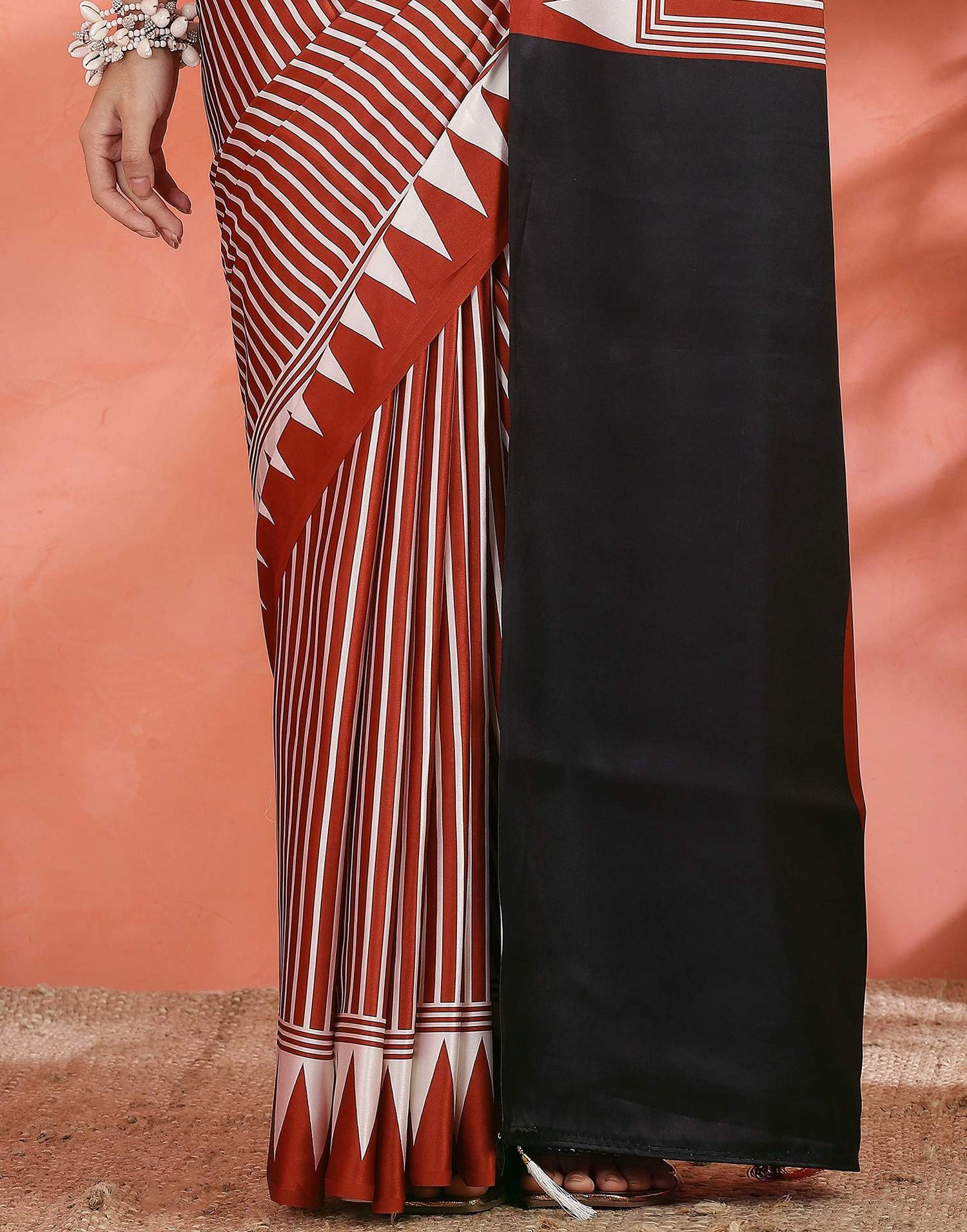 Brown Satin Printed Saree