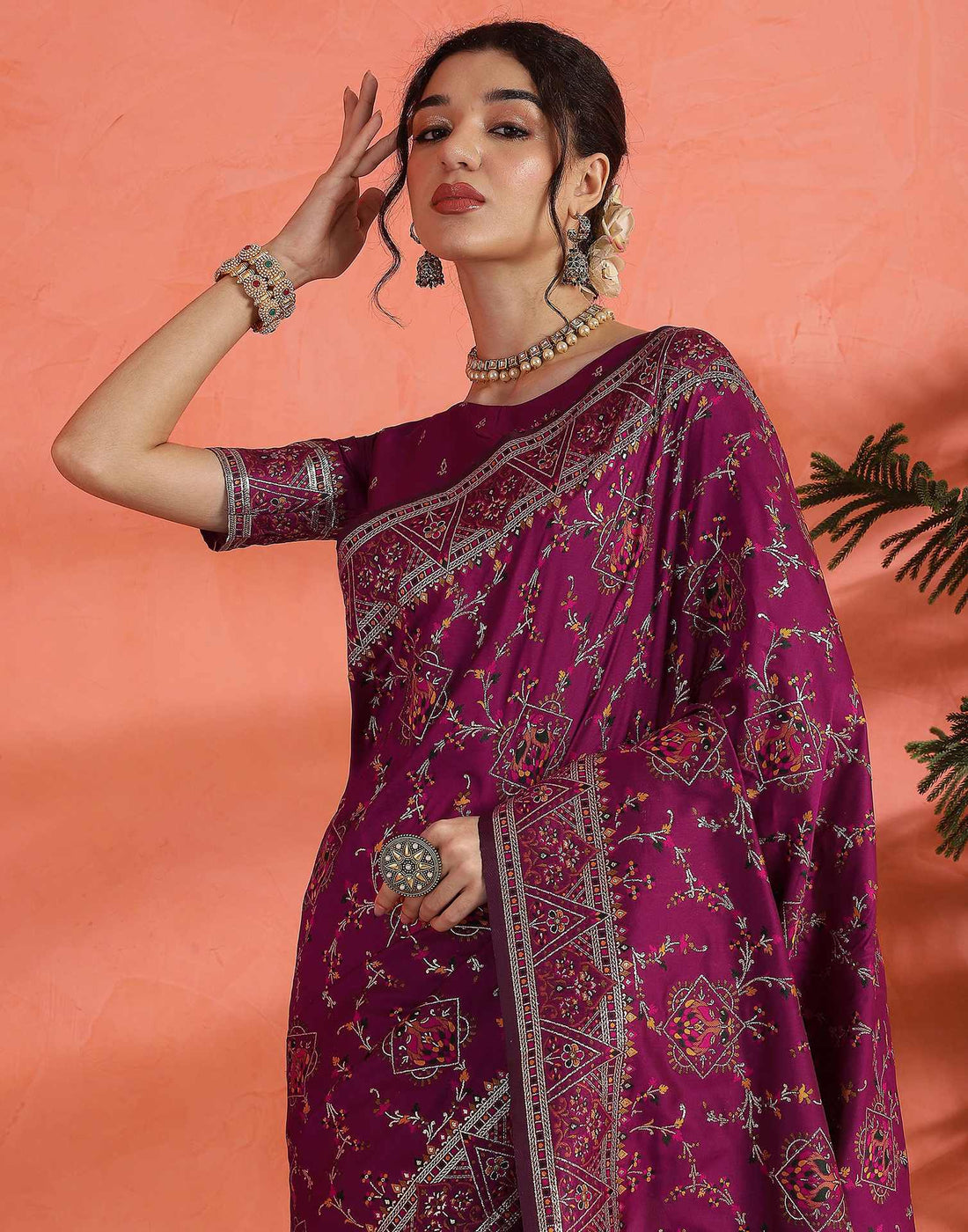 Dark Rani Pink Silk Woven Saree